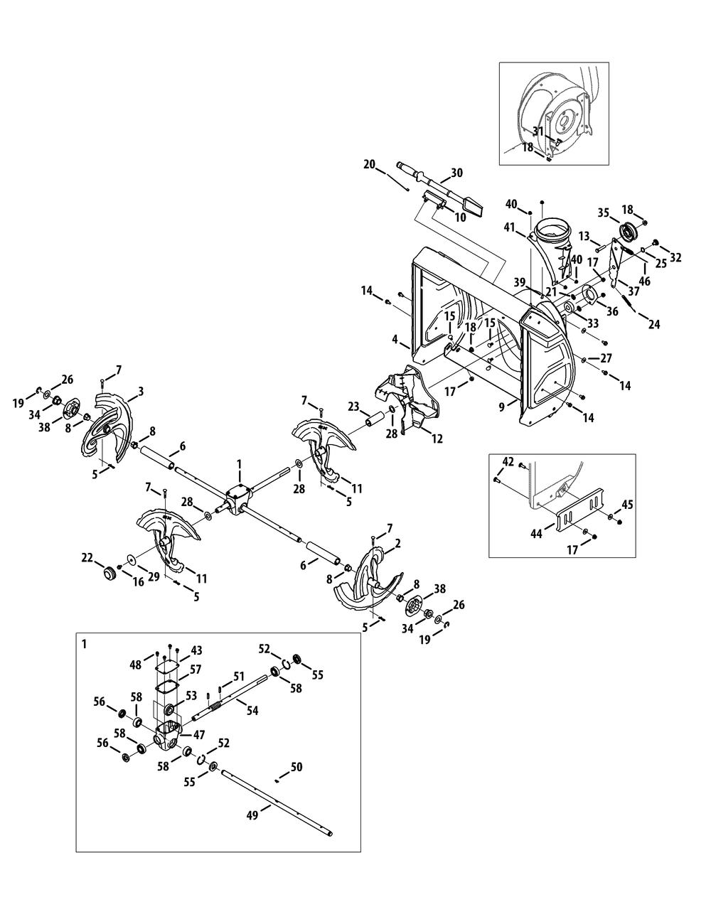 Auger And Housing Diagram and Parts List for 3X26-INCHHD31AH55SX (31AH55SX710)(2014) Cub Cadet Snow Blower